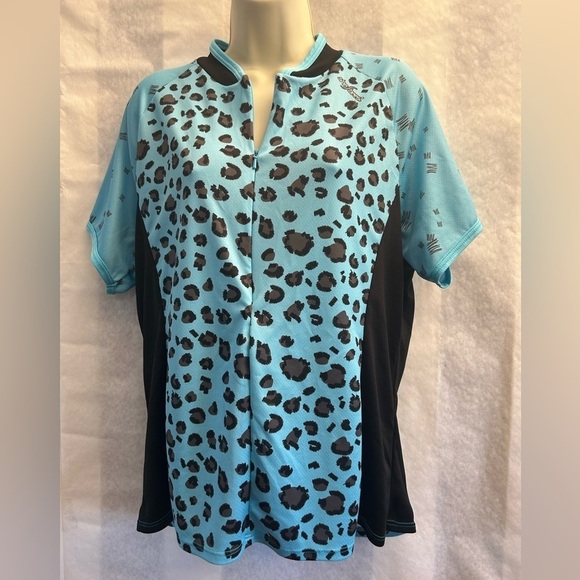 Shebeest women’s cycling jersey shirt in leopard teal print Sz-XL. Y19 - Picture 1 of 8
